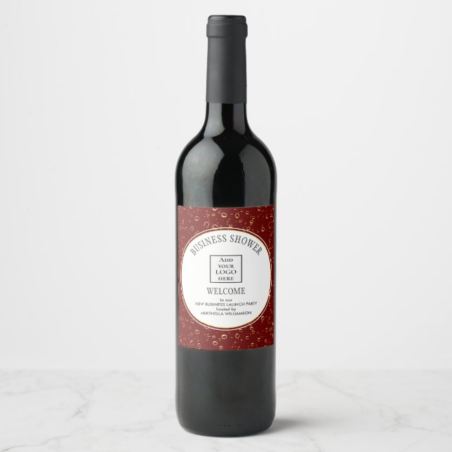 Stylish Burgundy Business Shower Logo Wine Label (Front)