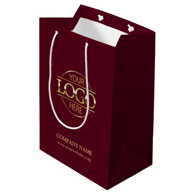 Stylish Burgundy Corporate Company Business Logo Medium Gift Bag (Back Angled)
