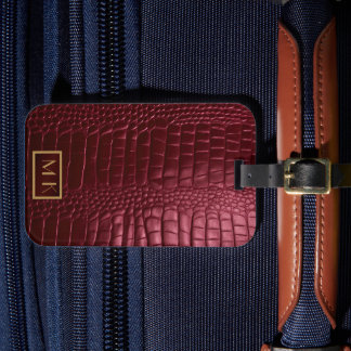 Stylish Burgundy Crocodile Pattern Monogrammed Luggage Tag