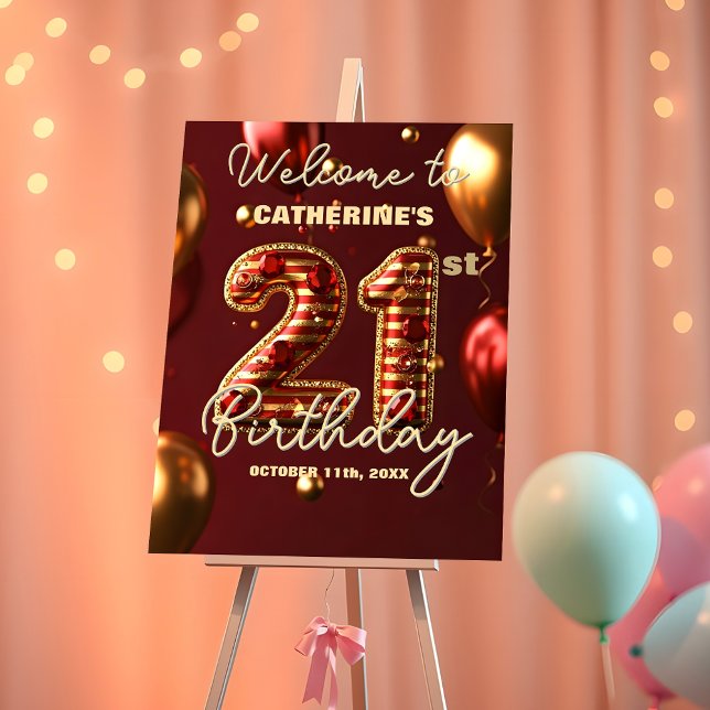 Stylish Burgundy & Gold 21st Birthday Celebration Foam Board (Creator Uploaded)