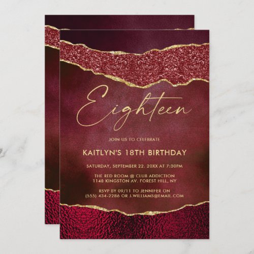 Stylish Burgundy & Gold Agate 18th Birthday