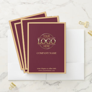 Stylish Burgundy Gold Business Logo Personalized Pocket Folder
