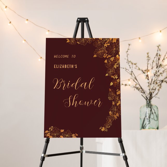 Stylish Burgundy & Gold Floral Bridal Shower Foam Board (In Situ (Stand))