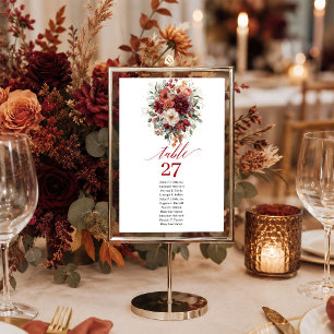 Stylish Burgundy Gold Floral Deep Red table number