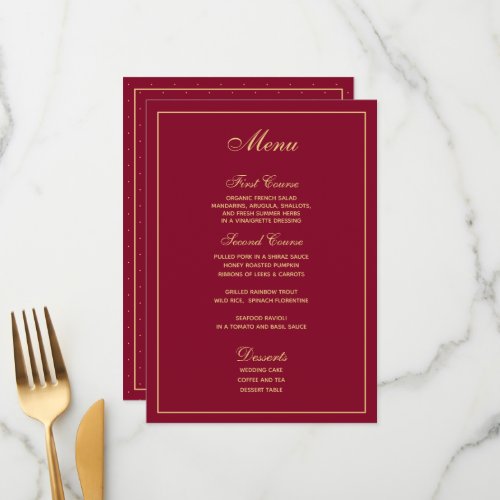 Stylish Burgundy Gold Script Wedding Menu