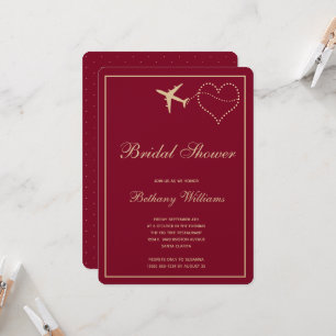 Stylish Burgundy Gold Travel Bridal Shower  Invitation