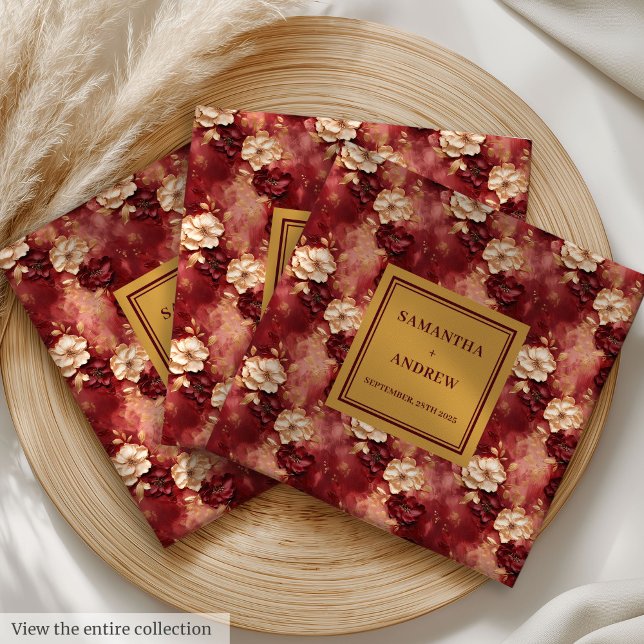 Stylish Burgundy Gold Wedding Napkins with Florals (Stylish Burgundy Gold Wedding Napkins with Florals)