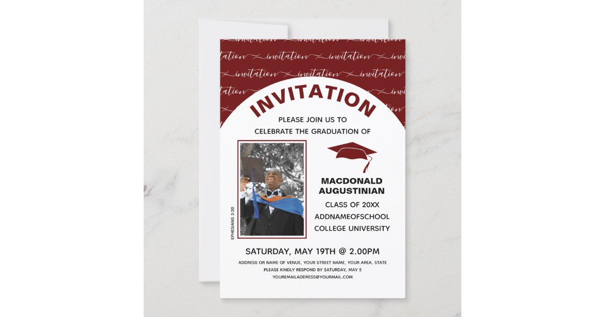 Stylish Burgundy Graduate Photo Invitation | Zazzle