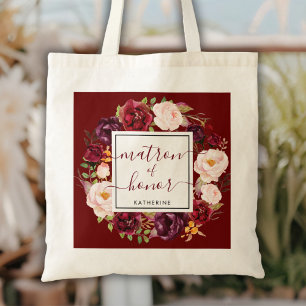 Stylish Burgundy Matron of Honor Wedding Tote Bag