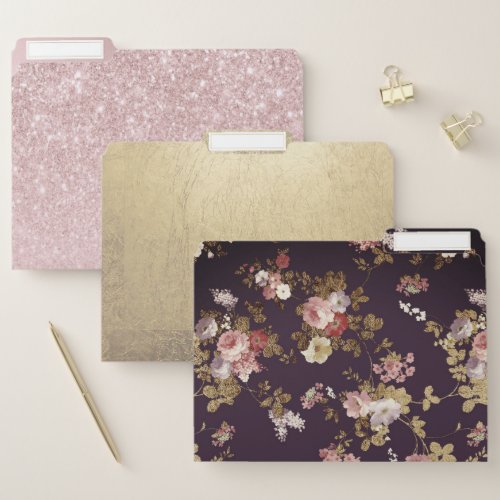Stylish burgundy pink gold boho floral file folde file folder