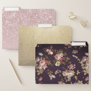 Stylish burgundy pink gold boho floral file folde folder