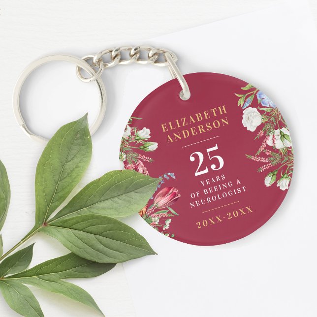 Stylish Burgundy Red And White Floral Anniversary Keychain (Creator Uploaded)