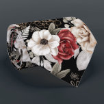 Stylish Burgundy Rose Black Floral Pattern Neck Tie<br><div class="desc">A stylish burgundy and cream rose floral patterned black background suit tie.</div>