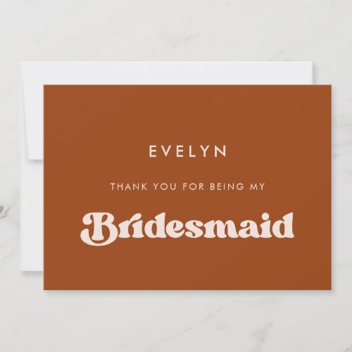 Stylish Burnt Orange Bridesmaid thank you card