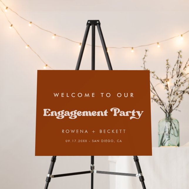 Stylish Burnt Orange Engagement party welcome Foam Board (In Situ (Stand))