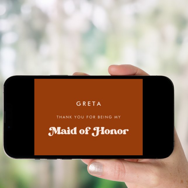 Stylish Burnt Orange Maid of honor thank you card (Front Digital)