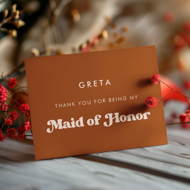 Stylish Burnt Orange Maid of honor thank you card (Creator Uploaded)