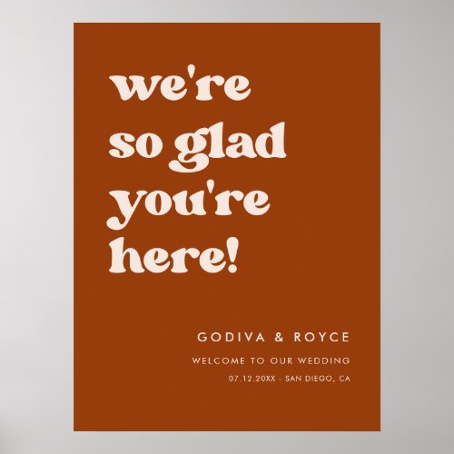 Stylish Burnt Orange So glad youre here Welcome Poster