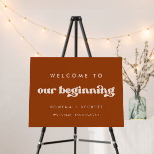 Stylish Burnt Orange Welcome to our Beginning Sign