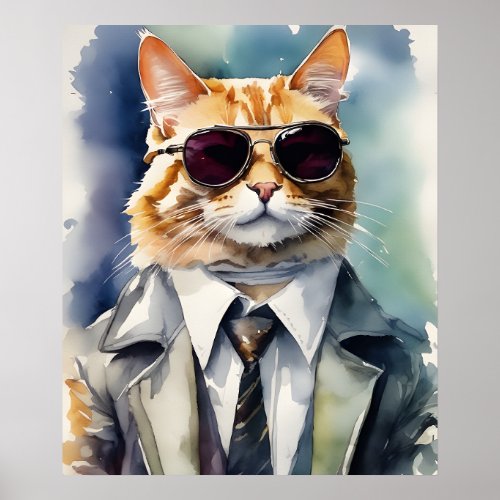 Stylish Business Attire Cat Poster Movie Star Cat Poster