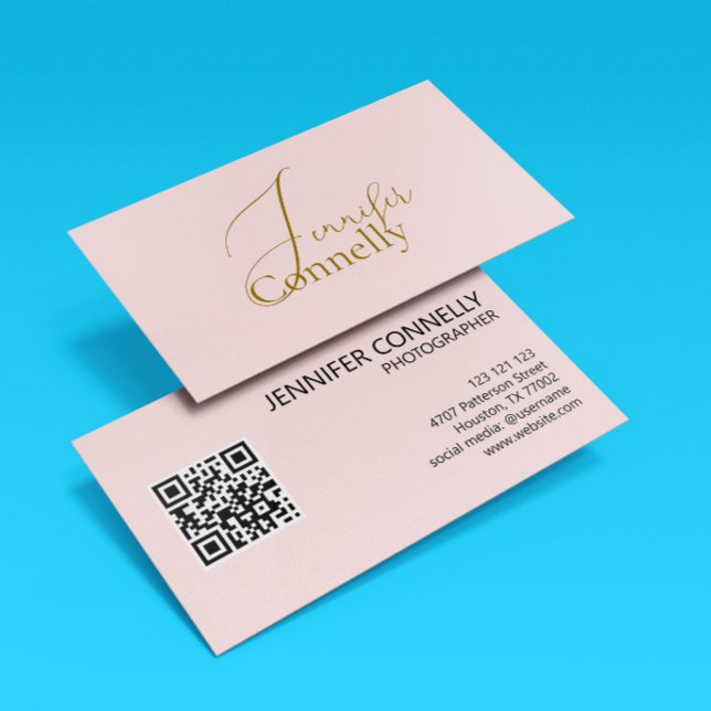 Stylish Business Card with Blush Pink QR Code (Creator Uploaded)