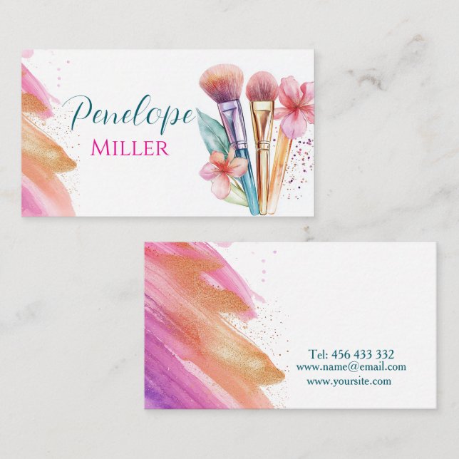 stylish business card with brushes for makeup  (Front/Back)