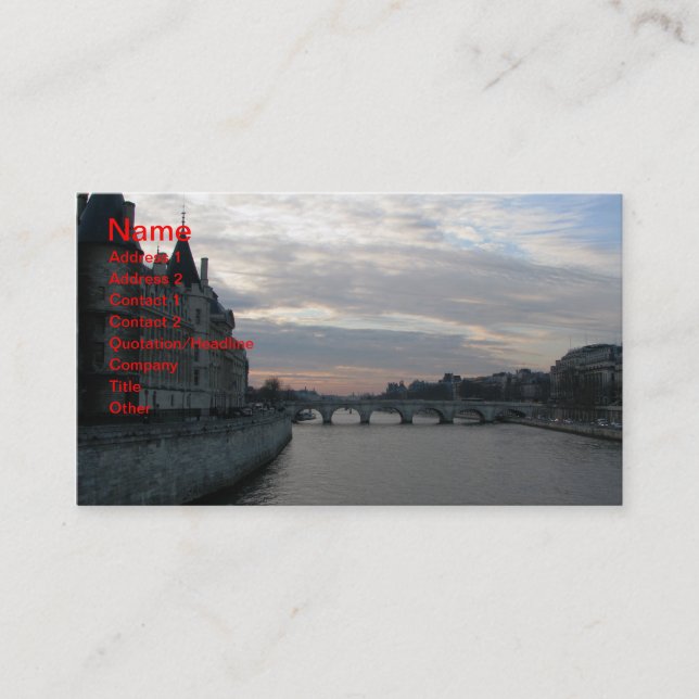 Stylish Business Card with sunset in Paris (Front)