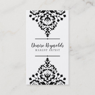STYLISH BUSINESS elegant pretty damask black white Business Card