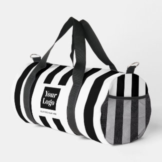 Stylish Business Logo Black Striped Duffle Bag