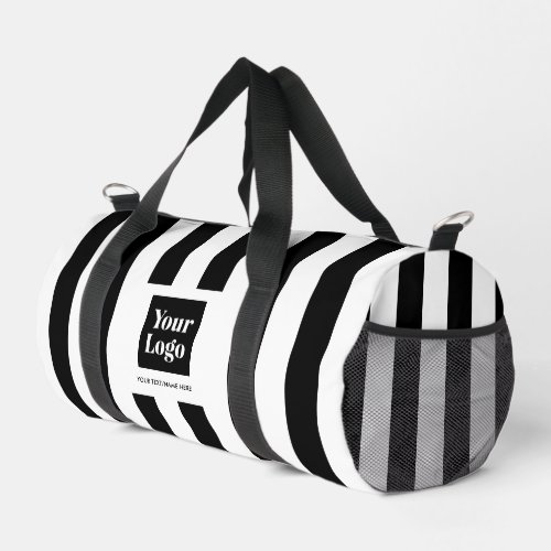 Stylish Business Logo Black Striped Duffle Bag