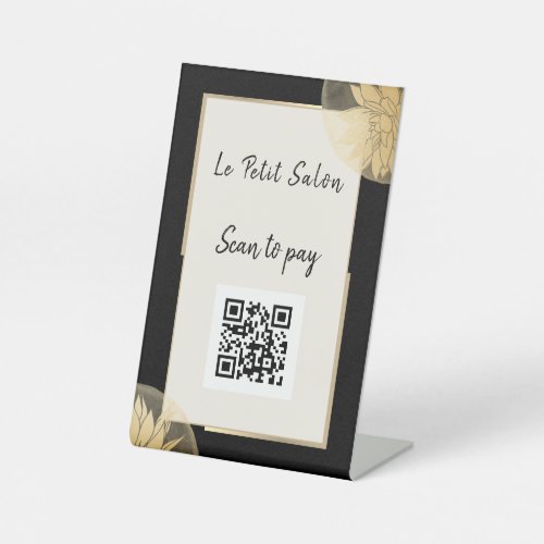 Stylish Business QR Code  Black Gold Scan to Pay  Pedestal Sign