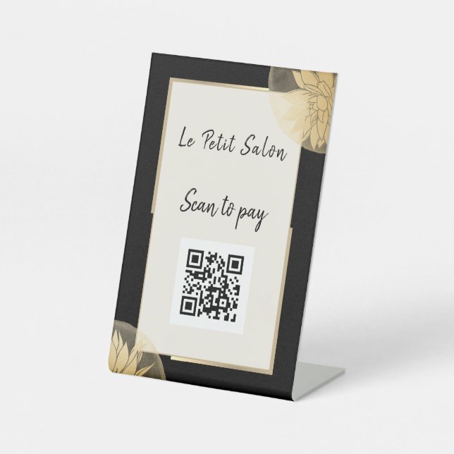 Stylish Business QR Code  Black Gold Scan to Pay  Pedestal Sign (Front)