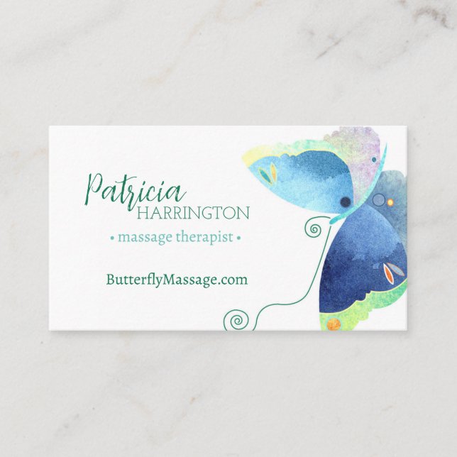 Stylish Butterfly Massage Therapist Business Card (Front)