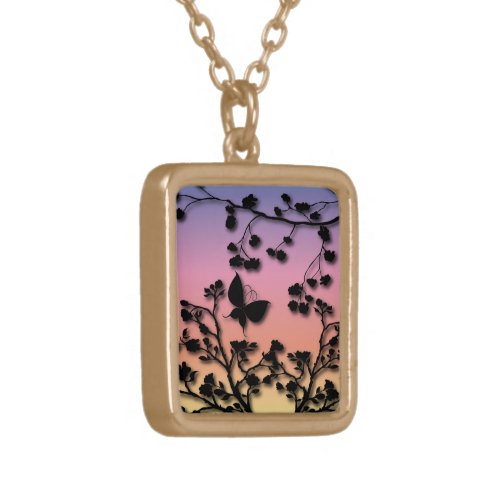 Stylish Butterfly on Rainbow Gradient Gold Plated Necklace