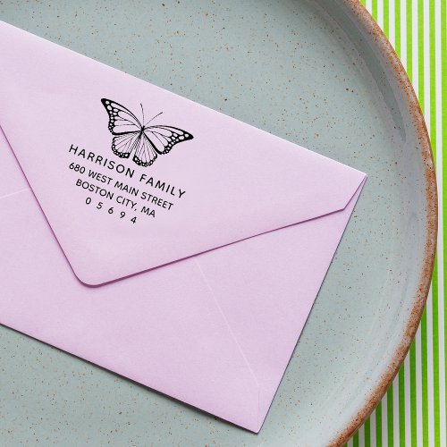 Stylish Butterfly Return Address Rubber Stamp