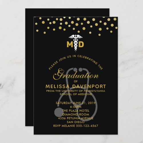 Stylish Caduceus and Stethoscope Doctor Graduate Invitation