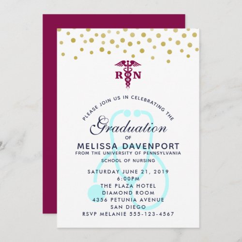 Stylish Caduceus and Stethoscope Nursing Graduate Invitation