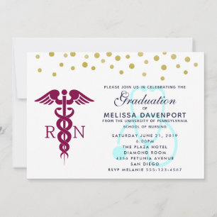 Stylish Caduceus and Stethoscope Nursing Graduate Invitation