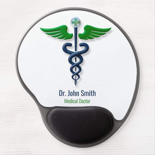Stylish Caduceus Green Wings Cross Blue Medical Gel Mouse Pad (Front)