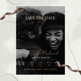 Stylish Calendar Photo Double-sided Save The Date Foil Invitation
