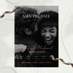 Stylish Calendar Photo Double-sided Save The Date Foil Invitation