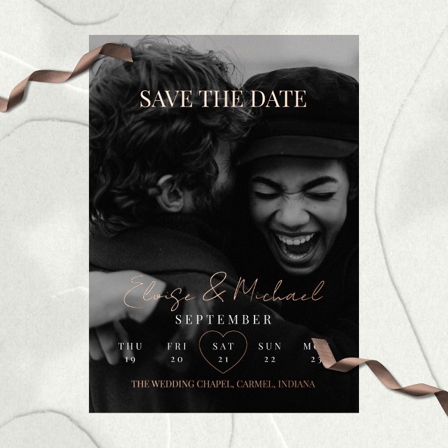 Stylish Calendar Photo Double-sided Save The Date Foil Invitation (Invite guests to save the date with this Stylish Calendar Photo Double-sided Save The Date!)