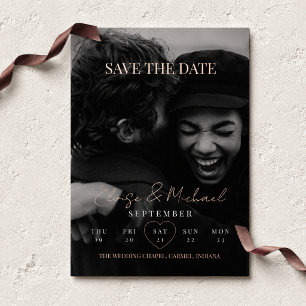Stylish Calendar Photo Double-sided Save The Date Foil Invitation
