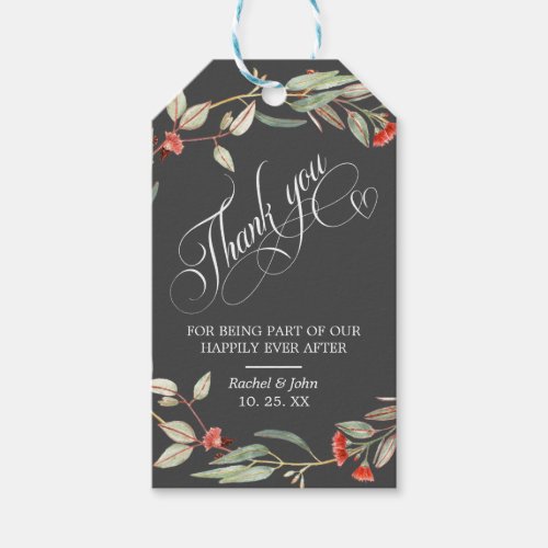 Stylish Calligraphic Script Thank You Floral Gray Gift Tags