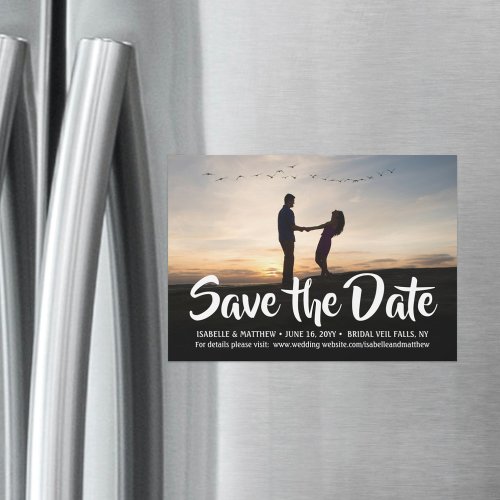 Stylish Calligraphy 1 Photo Wedding Save the Date Magnetic Invitation