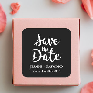 Stylish Calligraphy Black Wedding Save the Date Square Sticker