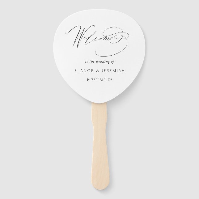 Stylish Calligraphy Black White Wedding Hand Fan (Front)