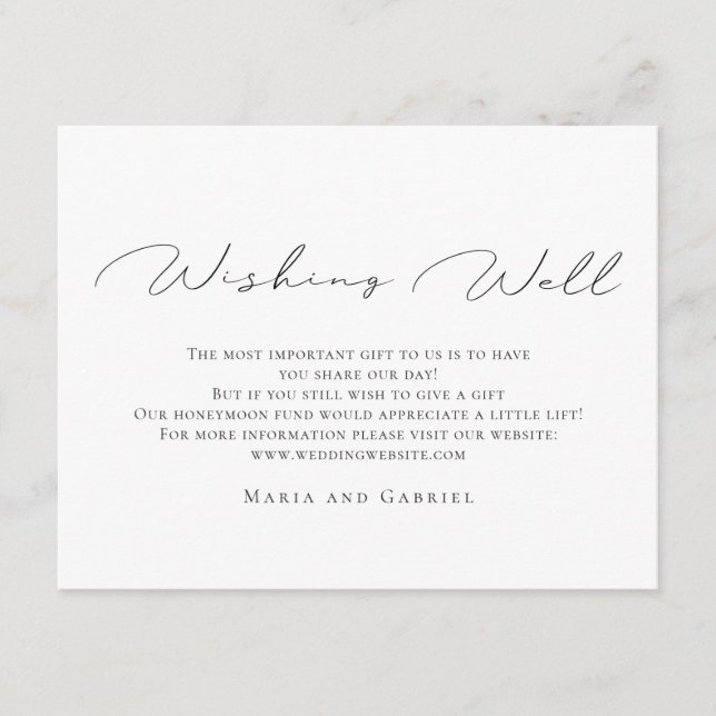 Stylish calligraphy Elegant Wedding Wishing Well Enclosure Card (Front)