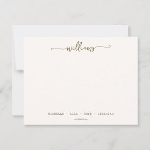 Stylish Calligraphy Family Surname Gold Script Note Card