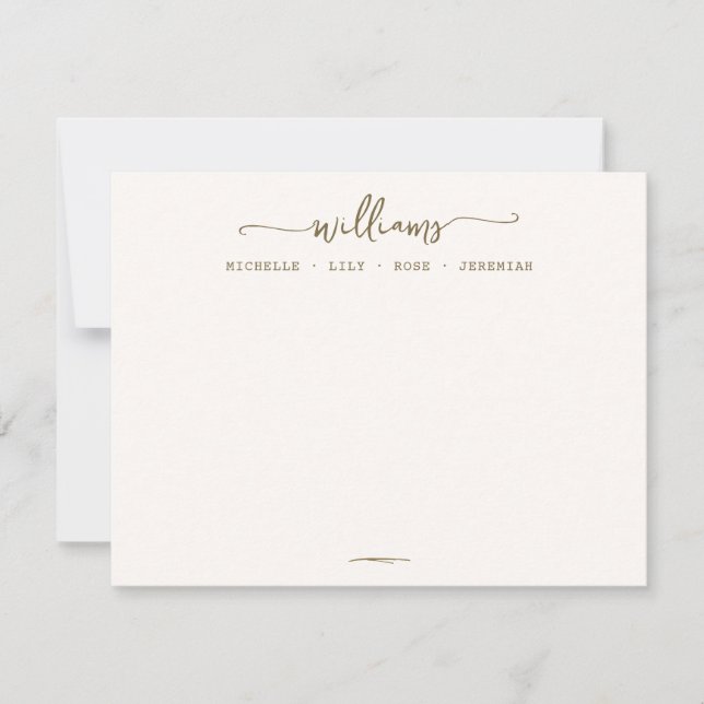 Stylish Calligraphy Family Surname Gold Script  Note Card (Front)